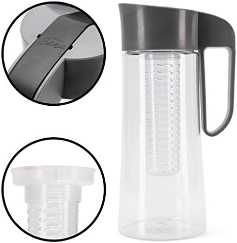 Cucina Sana - Jarra de infusor de fruta 2 l Negro - Apta para lavavajillas, libre de BPA