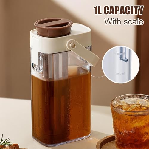 Jarra Cold Brew dispensador de bebidas | Vidrio 1 Litro Filtro Boquilla | Portátil Refrigerador | Desayuno Cold Brew