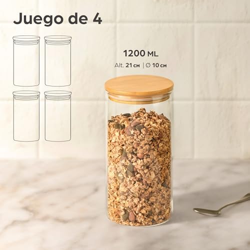 Praknu 4 Botes de Cristal de Cocina Hermeticos - Para Cocina y Almacenamiento - Aptos para Lavavajillas - Con Juntas de 