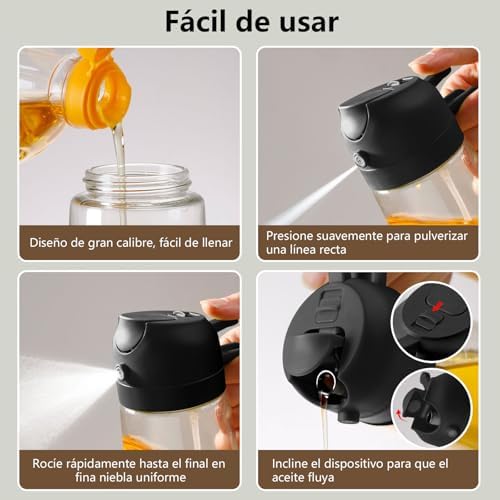 2 En 1 Dispensador de Aceite y Pulverizador de Aceite para Cocina y Freidora de Aire (Negro)
| Vertedor Dispensador de 